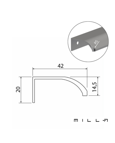 Tirador de mueble SONORE con esquema técnico