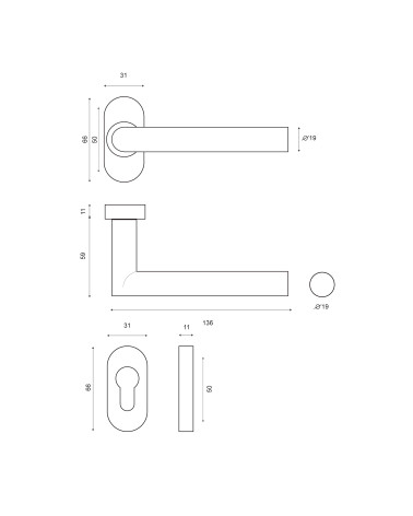 Dibujo de tirador de puerta Altesse+roseta de acero inoxidable 316 para ambientes salinos EUROWALE