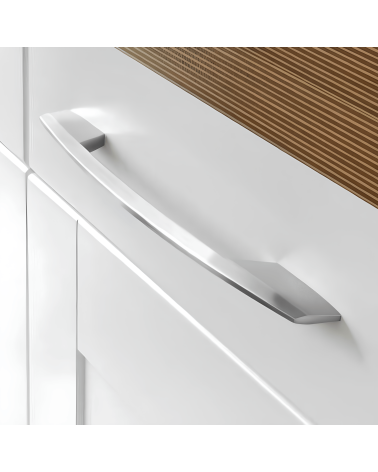 Tirador de mueble cromo pulido ALTERNATIVE tirador de diseño vista inclinada montado en un mueble