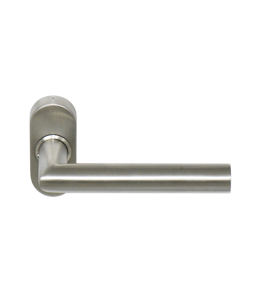 Tirador de puerta reforzado sobre roseta ovalada estrecha para carpinterías de aluminio