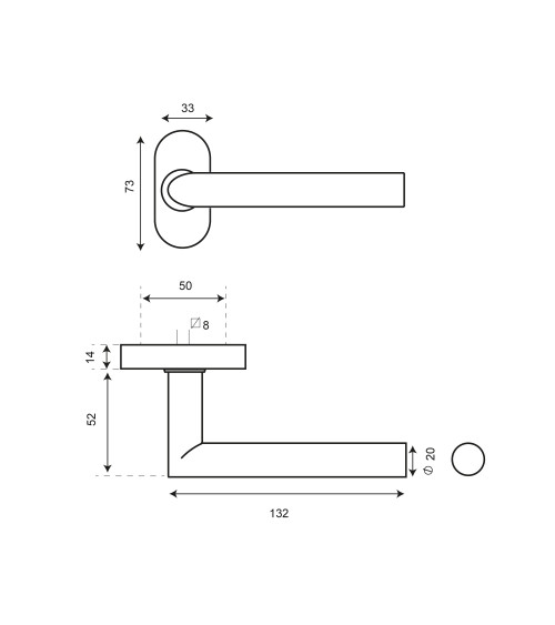Tirador de puerta reforzado sobre roseta ovalada estrecha para carpinterías de aluminio