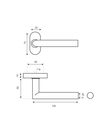 Dibujo tirador Altesse reforzado en acero inox 304 sobre roseta ovalada EUROWALE