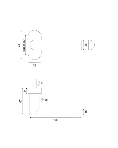 Dibujo tirador BASTIDE reforzado en acero inox 304 sobre roseta ovalada EUROWALE