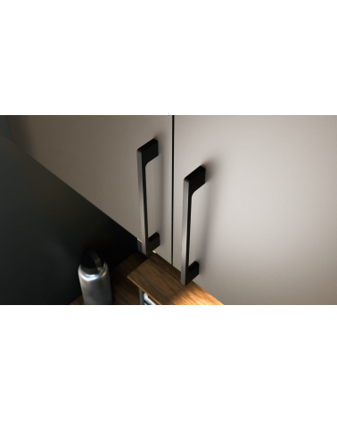 Tirador de mueble negro mate TECHNO tirador de diseño visto desde arriba montado en un mueble