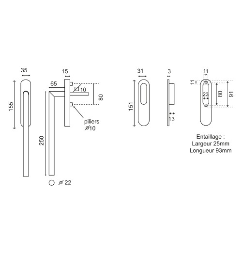 Tirador Altesse largo negro BDC para puerta corredera elevadora EUROWALE