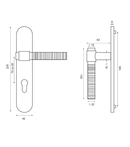 Tirador Cers Oro Satinado PVD sobre placa cilindro ea70 EUROWALE