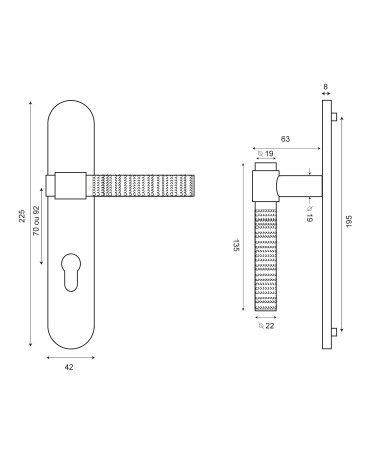 Dibujo Palanca Cers Oro Satinado PVD sobre placa EUROWALE