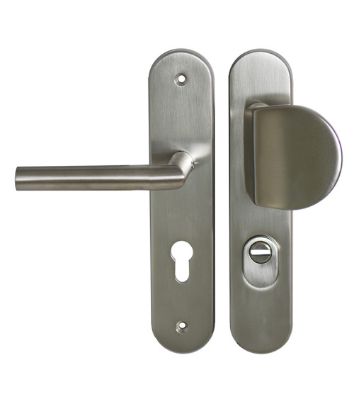 Conjunto de seguridad Palière-Altesse acabado inox sobre placa con protector de cilindro EUROWALE