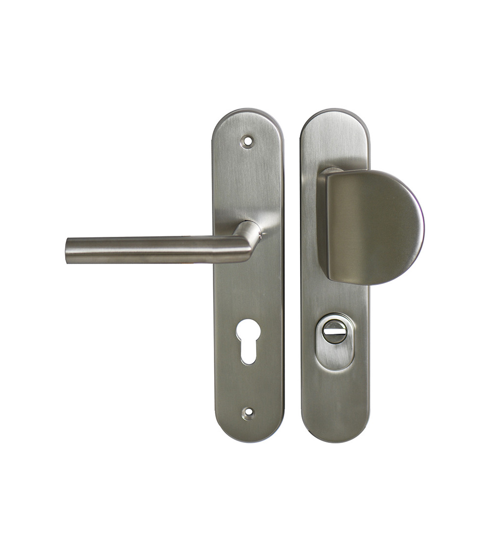 Conjunto de seguridad Palière-Altesse acabado inox sobre placa con protector de cilindro EUROWALE