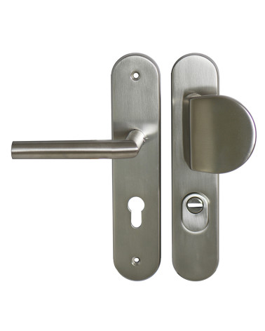 Conjunto de seguridad Palière-Altesse acabado inox sobre placa con protector de cilindro EUROWALE