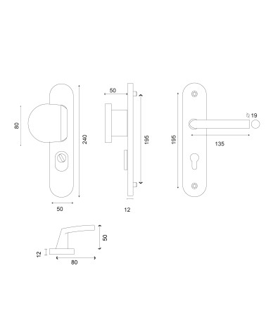 Dibujo Conjunto de seguridad Palière-Altesse acabado inox sobre placa con protector de cilindro EUROWALE