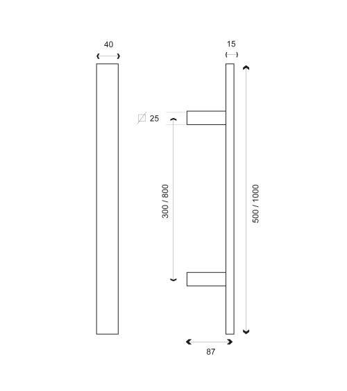 Tirador rectangular en T inoxidable simple EUROWALE