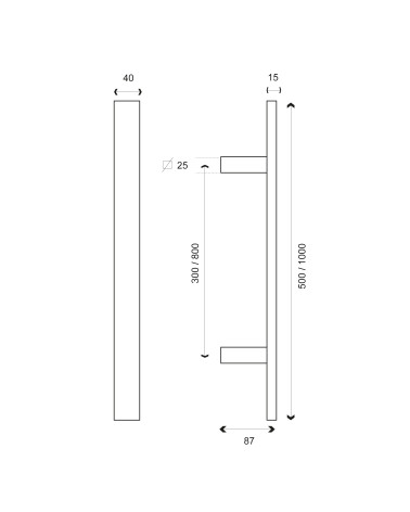 Dibujo tirador rectangular en T inoxidable EUROWALE