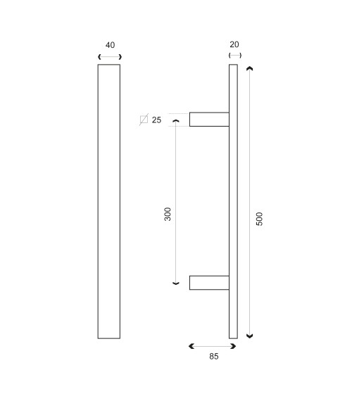 Tirador rectangular en T negro simple EUROWALE