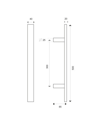 Dibujo tirador rectangular en T negro EUROWALE