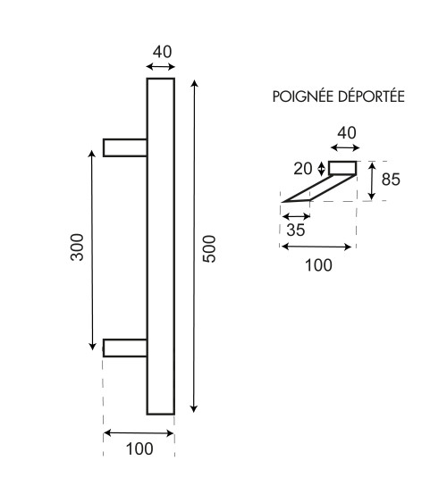 Tirador desplazado rectangular en T negro doble EUROWALE