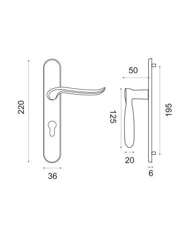 Dibujo Tirador de puerta Orphée placa EUROWALE