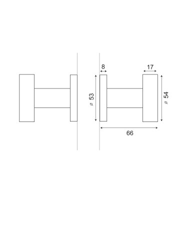 Dibujo Tirador de puerta botón doble cilindro plano inox