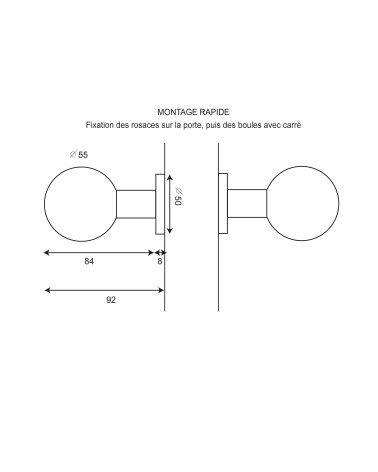 Dibujo Palanca de puerta esférica doble en acero inoxidable EUROWALE
