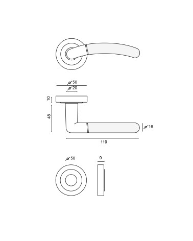 Dibujo Tirador de puerta Cordouan + Roseta EUROWALE