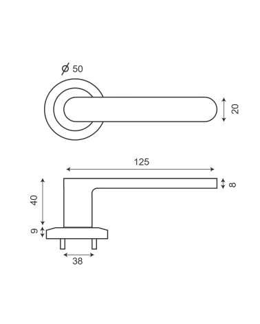 dibujo técnico del tirador de puerta modelo Metro