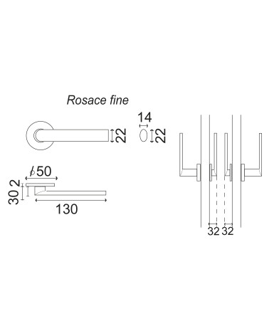 Dibujo Tirador de puerta de saliente reducido en inox con roseta fina EUROWALE