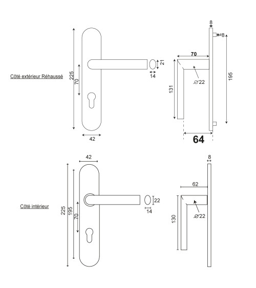 Tirador de puerta Cérès elevada inox EUROWALE