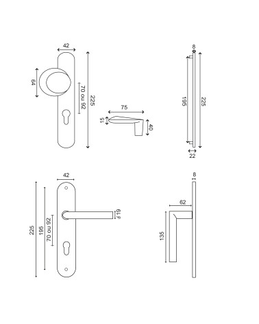 Dibujo Tirador de puerta de rellano Altesse negra cilindro EUROWALE