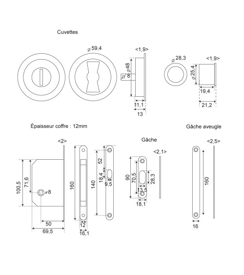 Kit corredera Bronce cazoletas redondas condena .EUROWALE