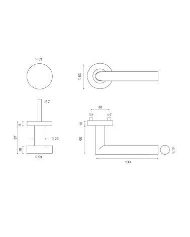 Dibujo técnico Conjunto de puerta Cilindro/Altesse Gris Lumière PVD