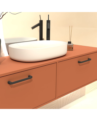 Tirador de mueble negro mate AMARO tirador de diseño montado en un mueble de baño