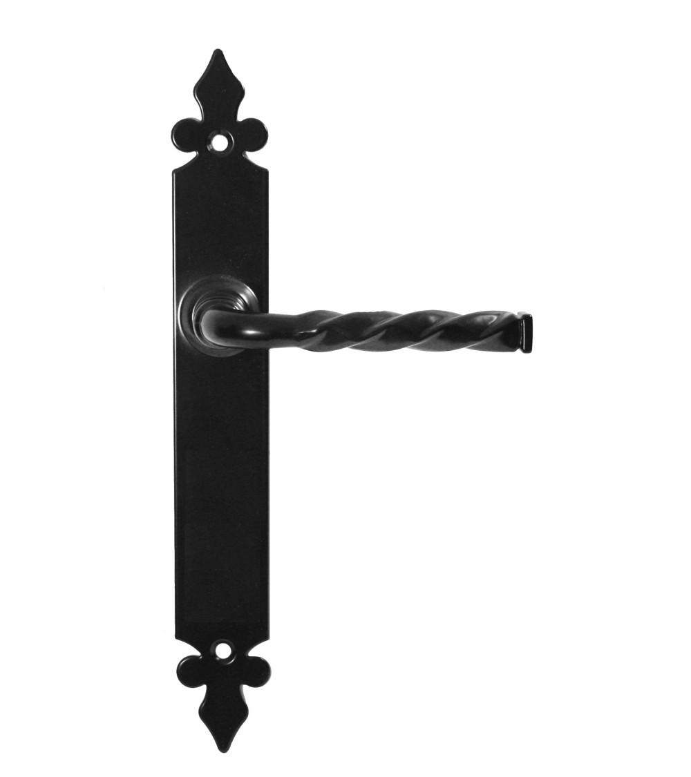 Tirador de puerta retro negro mate sobre placa larga – Modelo Elisabeth