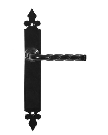 Tirador de puerta retro negro mate sobre placa larga – Modelo Elisabeth
