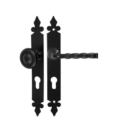 Tirador de puerta retro negro mate sobre roseta – Modelo Elisabeth