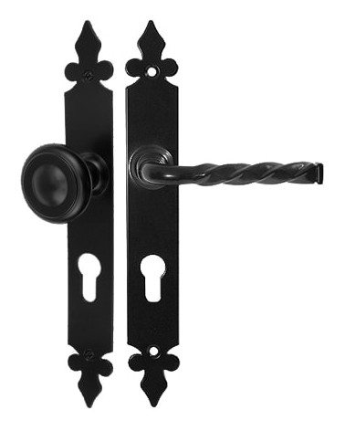 Tirador de puerta retro negro mate sobre roseta – Modelo Elisabeth