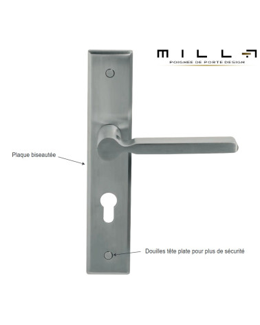 Tirador de inox sobre placa grande larga biselada para puerta de entrada - modelo Mercure Prestige