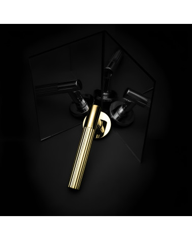 Tirador de puerta oro pulido LIVIA manilla de diseño presentada con reflejos espejo