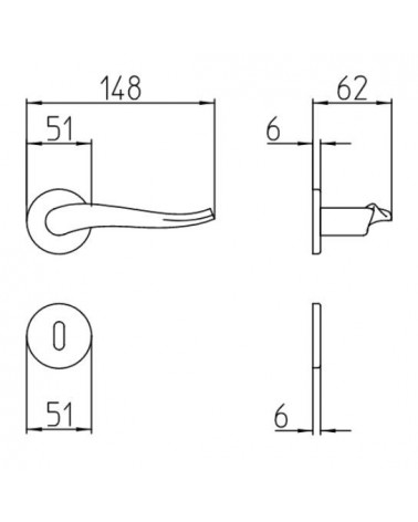 Manilla de puerta Mandelli Spin con dimensiones