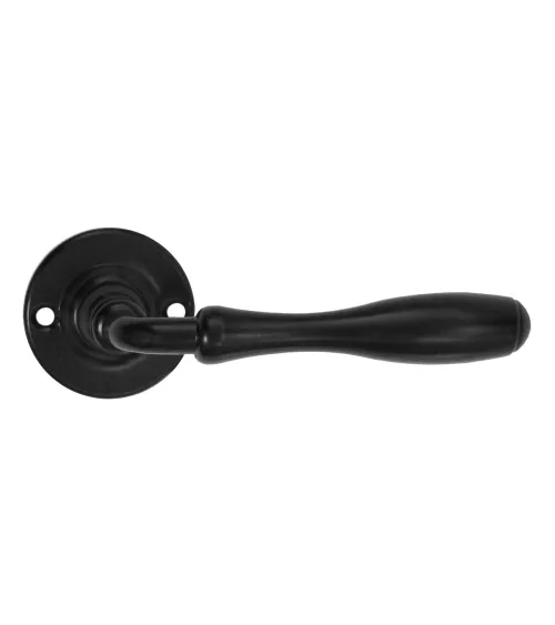 Manijas de puerta retro negras mate sobre rosetas redondas para puertas, portones y portillas – Colección Joséphine