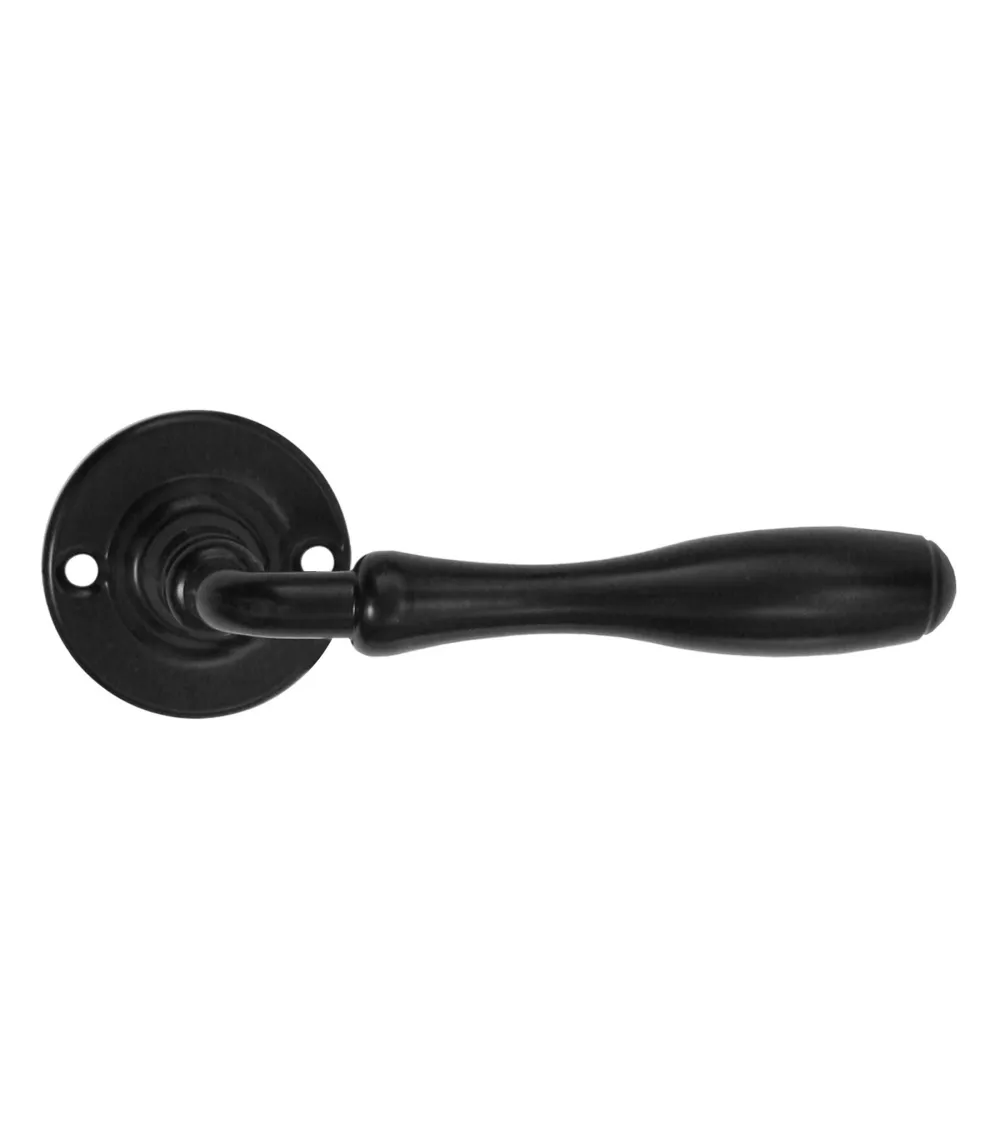 Manijas de puerta retro negras mate sobre rosetas redondas para puertas, portones y portillas – Colección Joséphine