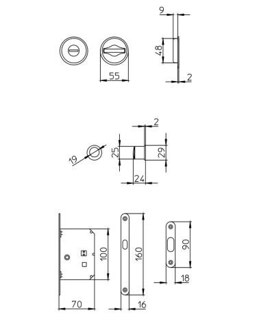 Kit de tiradores de puerta empotrados para puerta corredera MANDELLI 1118TN/S con cerradura