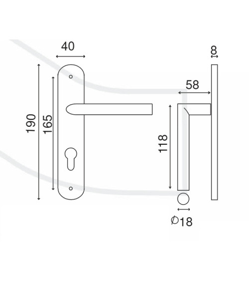 Manilla de puerta elegante sobre pequeña placa inox cepillado 165 Altesse - MillaManillas