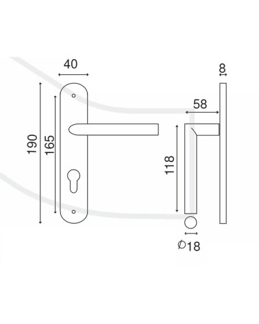 Manilla de puerta elegante sobre pequeña placa inox cepillado 165 Altesse - MillaManillas