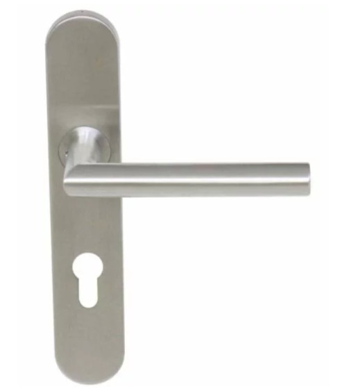Manilla de puerta elegante sobre pequeña placa inox cepillado 165 Altesse - MillaManillas