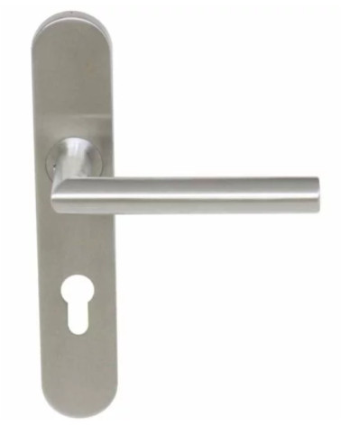Manilla de puerta elegante sobre pequeña placa inox cepillado 165 Altesse - MillaManillas
