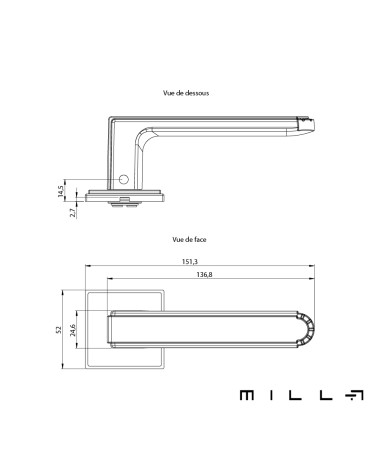 Tirador de puerta en zamak MIMOSA con dimensiones