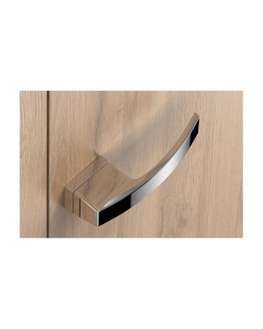 Manilla de puerta cromo pulido Arc diseño vista superior montada en una puerta