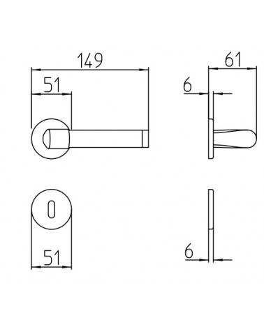 Manilla de puerta Mandelli Tuc con dimensiones