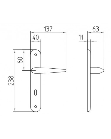 Tirador de puerta sobre placa longitudinal Mandelli Zoe con dimensiones