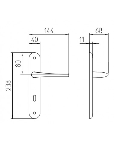 Tirador de puerta sobre placa longitudinal Mandelli Filo con dimensiones